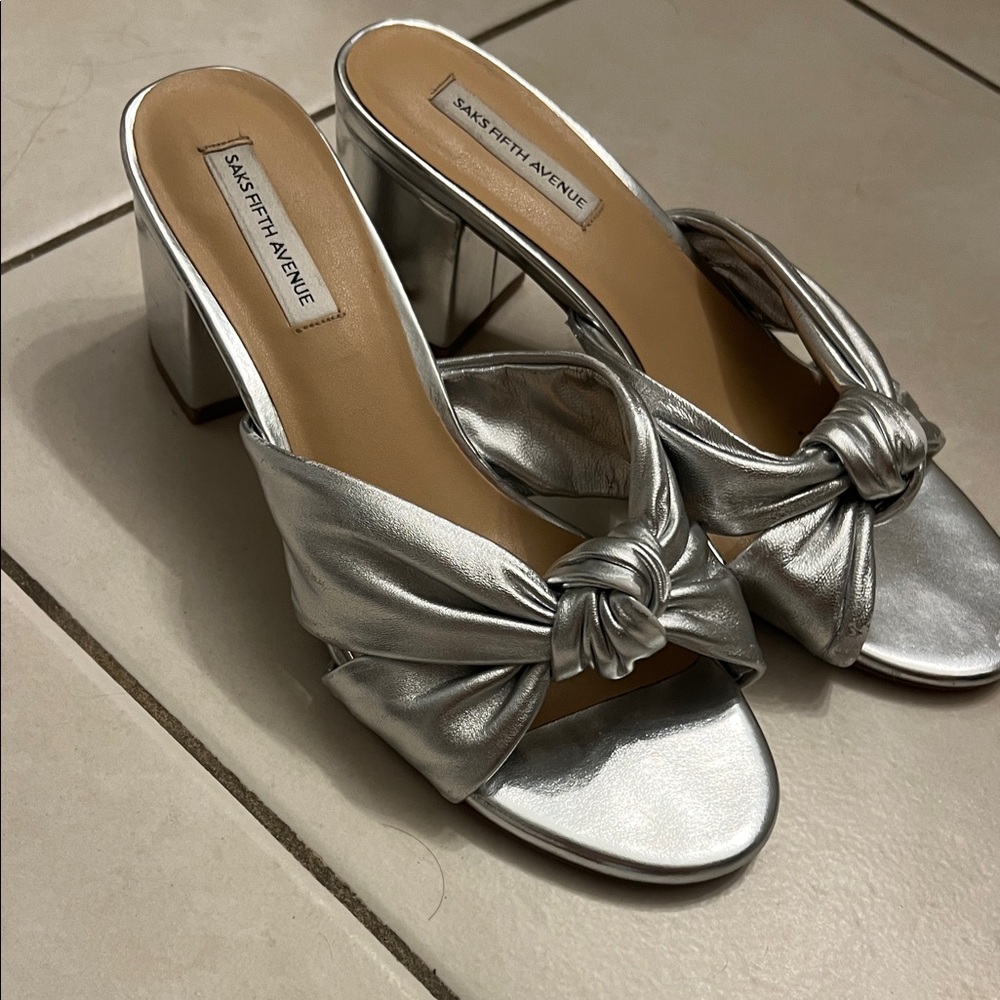 Saks Fifth Avenue Silver Knotted Mules